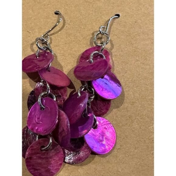 Purple Confetti Dangle Earrings With Silver Hook - Picture 1 of 5